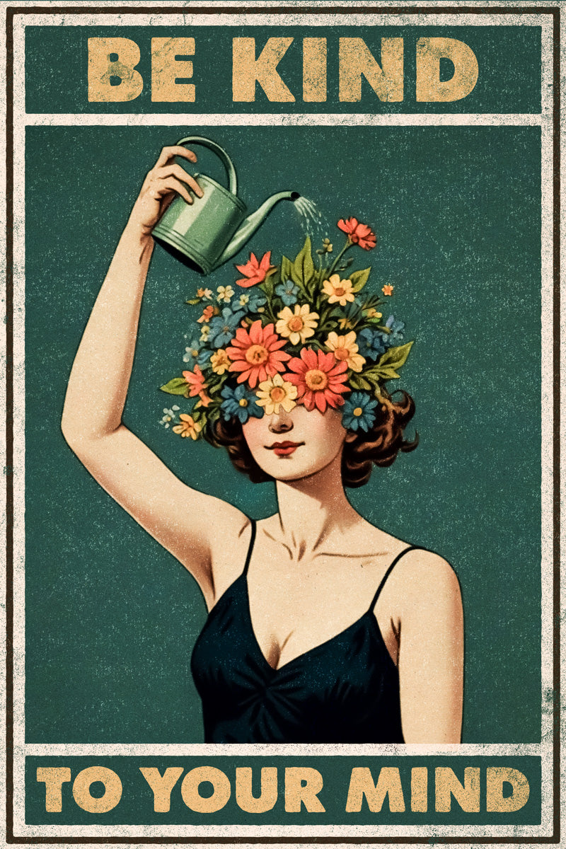 Be Kind To Your Mind Boho Aesthetic Woman Flowers Vintage Art Poster