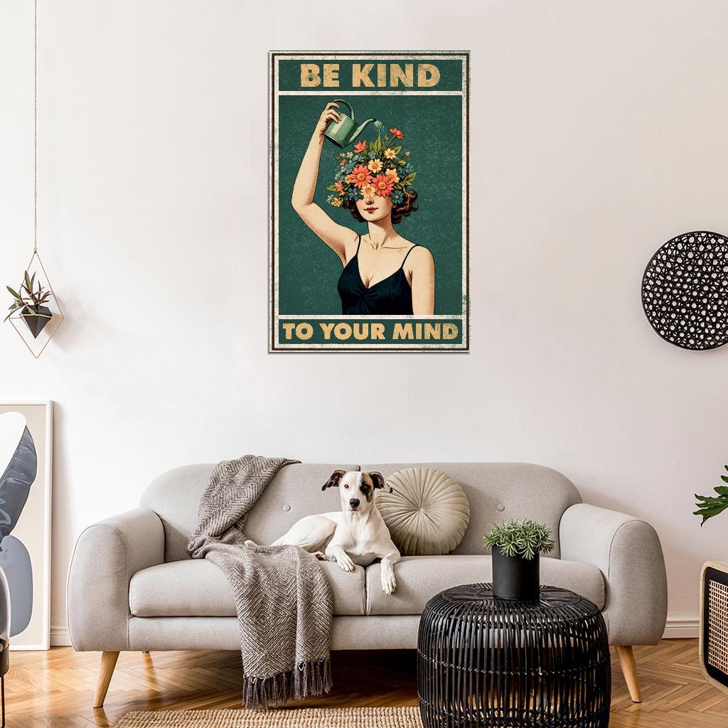 Be Kind To Your Mind Boho Aesthetic Woman Flowers Vintage Art Poster