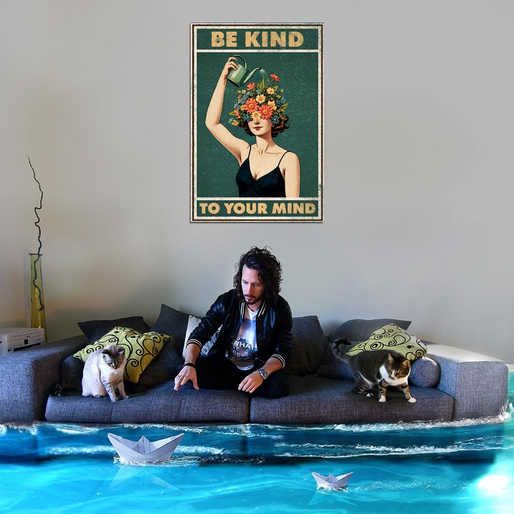 Be Kind To Your Mind Boho Aesthetic Woman Flowers Vintage Art Poster
