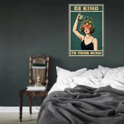 Be Kind To Your Mind Boho Aesthetic Woman Flowers Vintage Art Poster