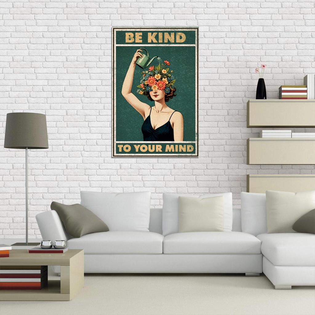 Be Kind To Your Mind Boho Aesthetic Woman Flowers Vintage Art Poster