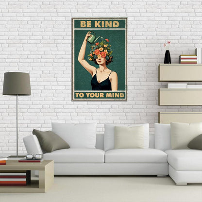 Be Kind To Your Mind Boho Aesthetic Woman Flowers Vintage Art Poster