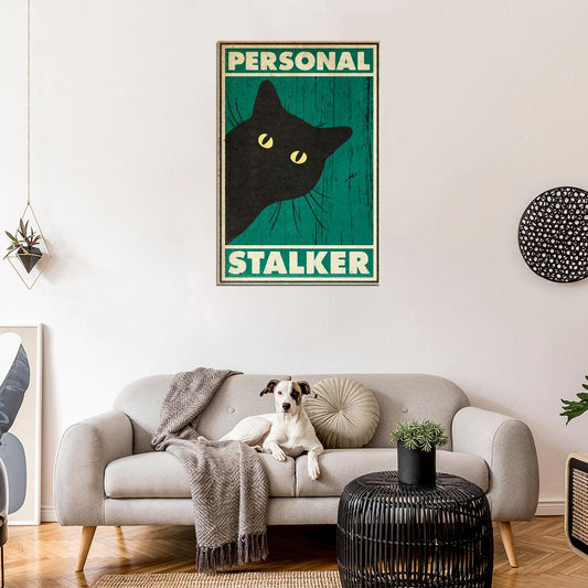 Personal Stalker Funny Black Cat Vintage Art Poster - xonomax