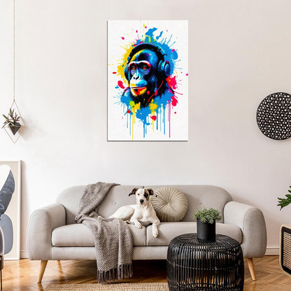 Monkey In Headphones Animal Abstract Colorful Art Poster