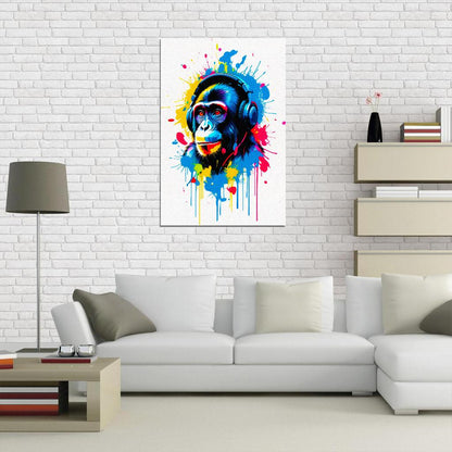 Monkey In Headphones Animal Abstract Colorful Art Poster