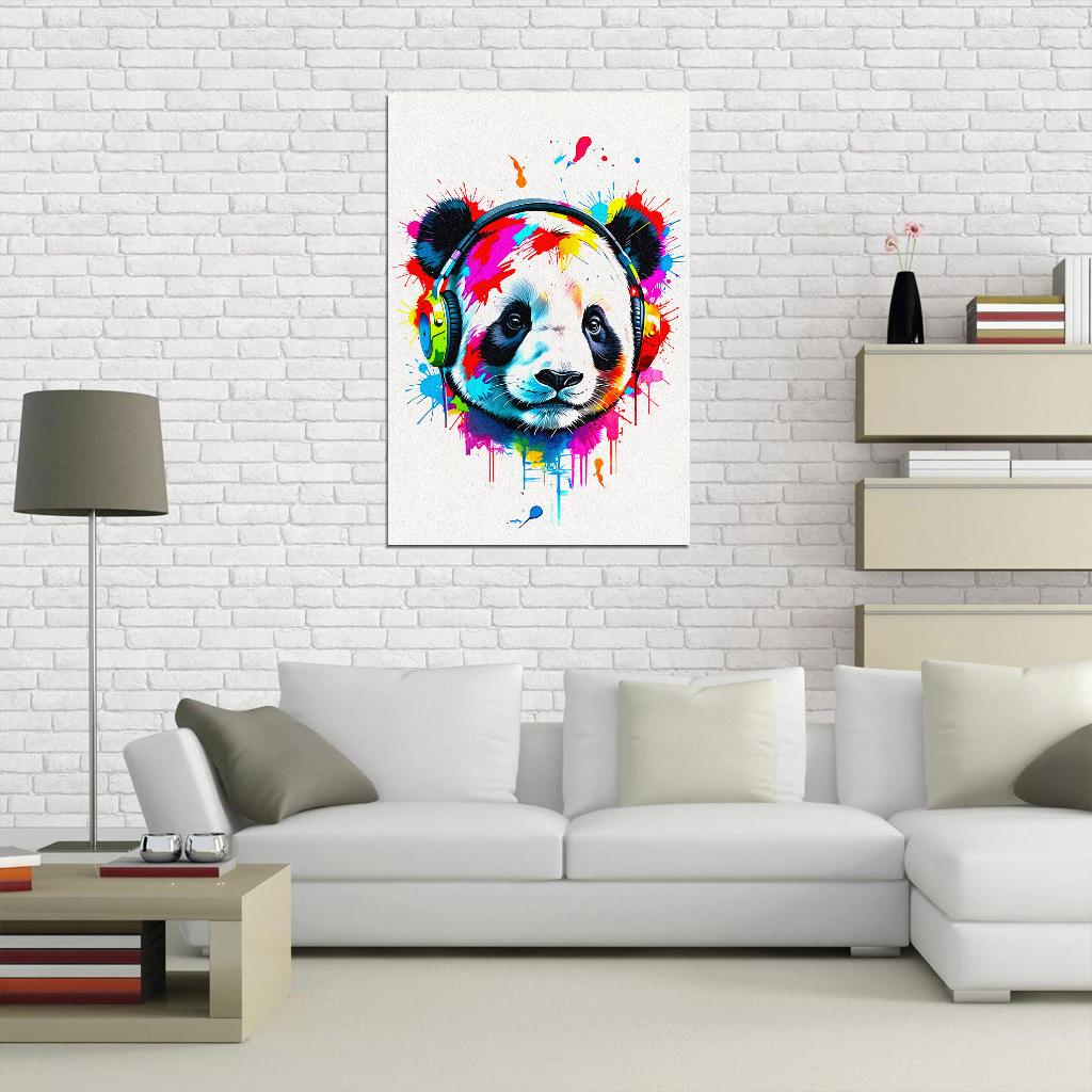 Panda In Headphones Animal Abstract Colorful Art Poster