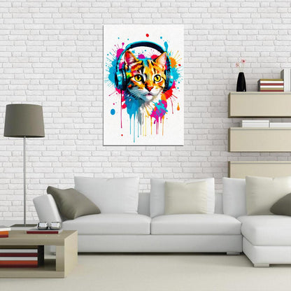 Kitten In Headphones Animal Abstract Colorful Art Poster