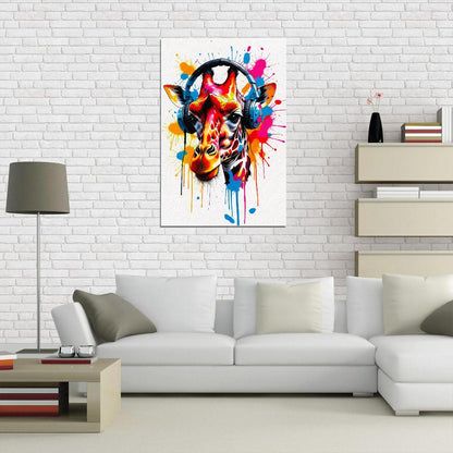 Giraffe In Headphones Animal Abstract Colorful Art Poster