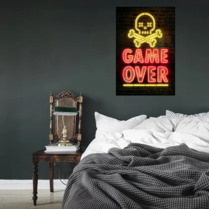 Game Over Gaming Neon Art Poster
