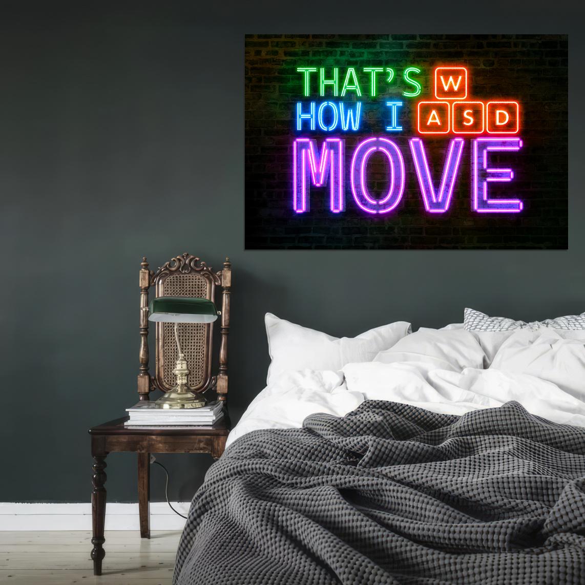 WASD That's How I Move Gaming Neon Art Poster