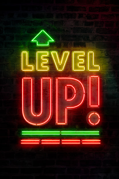 Level Up Gaming Neon Art Poster