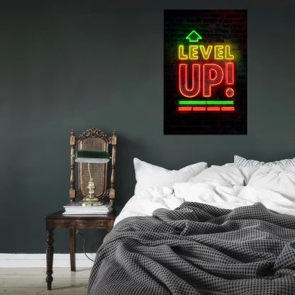 Level Up Gaming Neon Art Poster