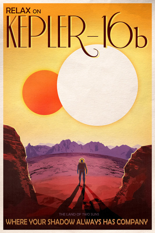 NASA Space Travel to Kepler-16b The Land of Two Suns Vintage Art Poster
