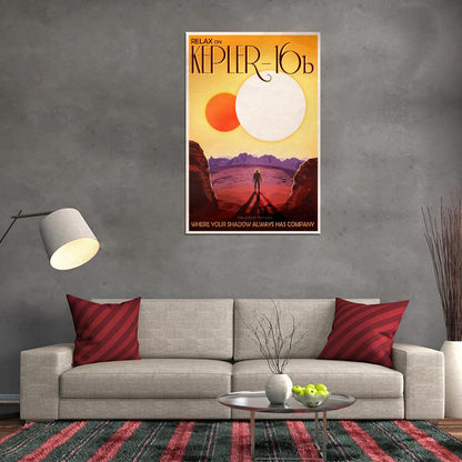 NASA Space Travel to Kepler-16b The Land of Two Suns Vintage Art Poster