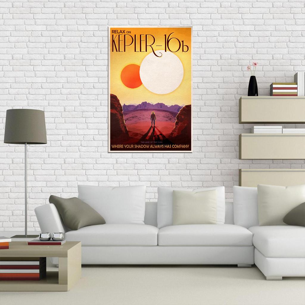 NASA Space Travel to Kepler-16b The Land of Two Suns Vintage Art Poster