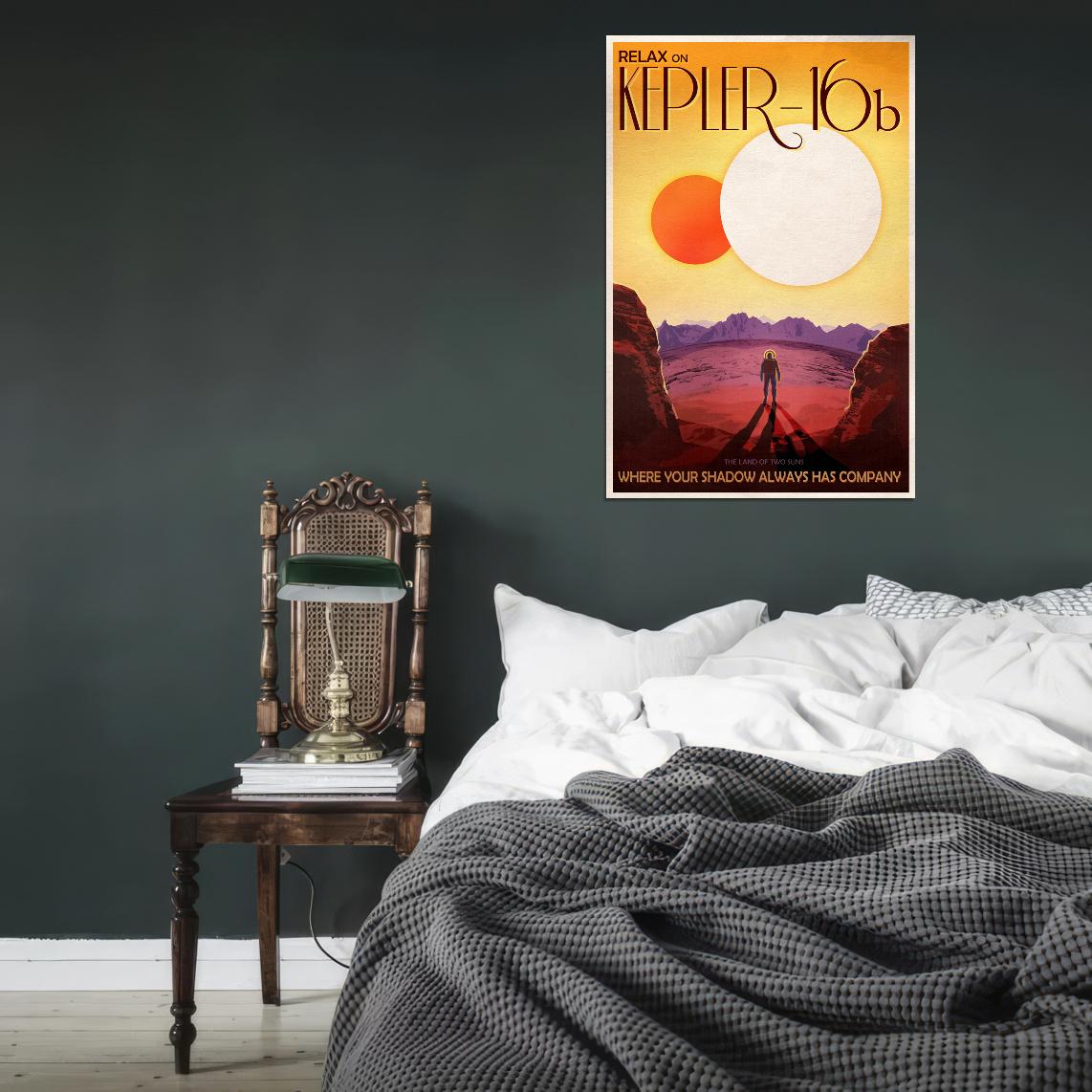 NASA Space Travel to Kepler-16b The Land of Two Suns Vintage Art Poster