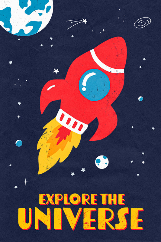 Explore The Universe Space Kid's Poster Rocketship Decor - xonomax