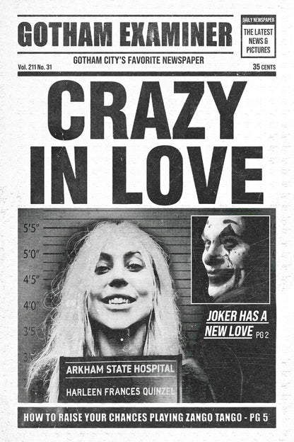 Joker: Folie a Deux 2024 Movie Poster Lady Gaga Mugshot Film Wall Print