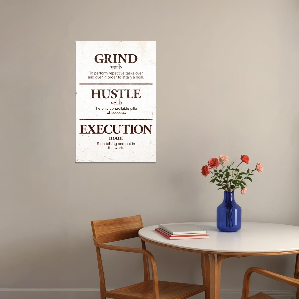 Grind Hustle Execution Motivational Poster Inspirational Art Print