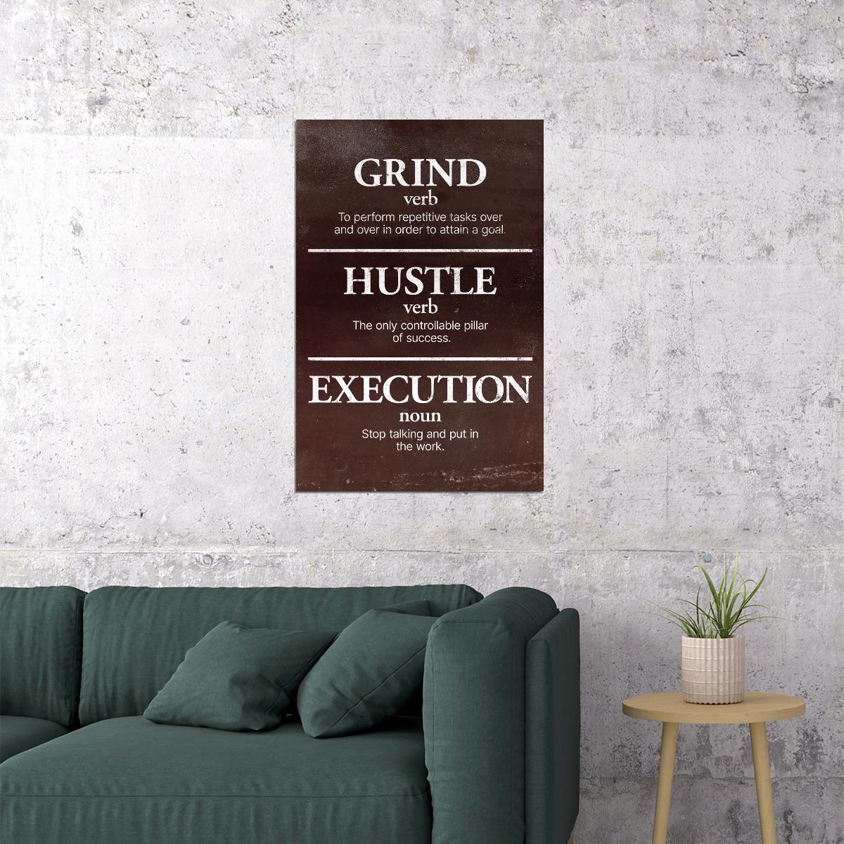 Grind Hustle Execution Motivational Poster Positive Wall Decor For Office