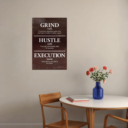 Grind Hustle Execution Motivational Poster Positive Wall Decor For Office