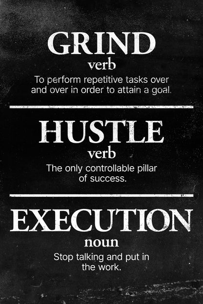 Grind Hustle Execution Motivational Poster Positive Affirmations Art Print