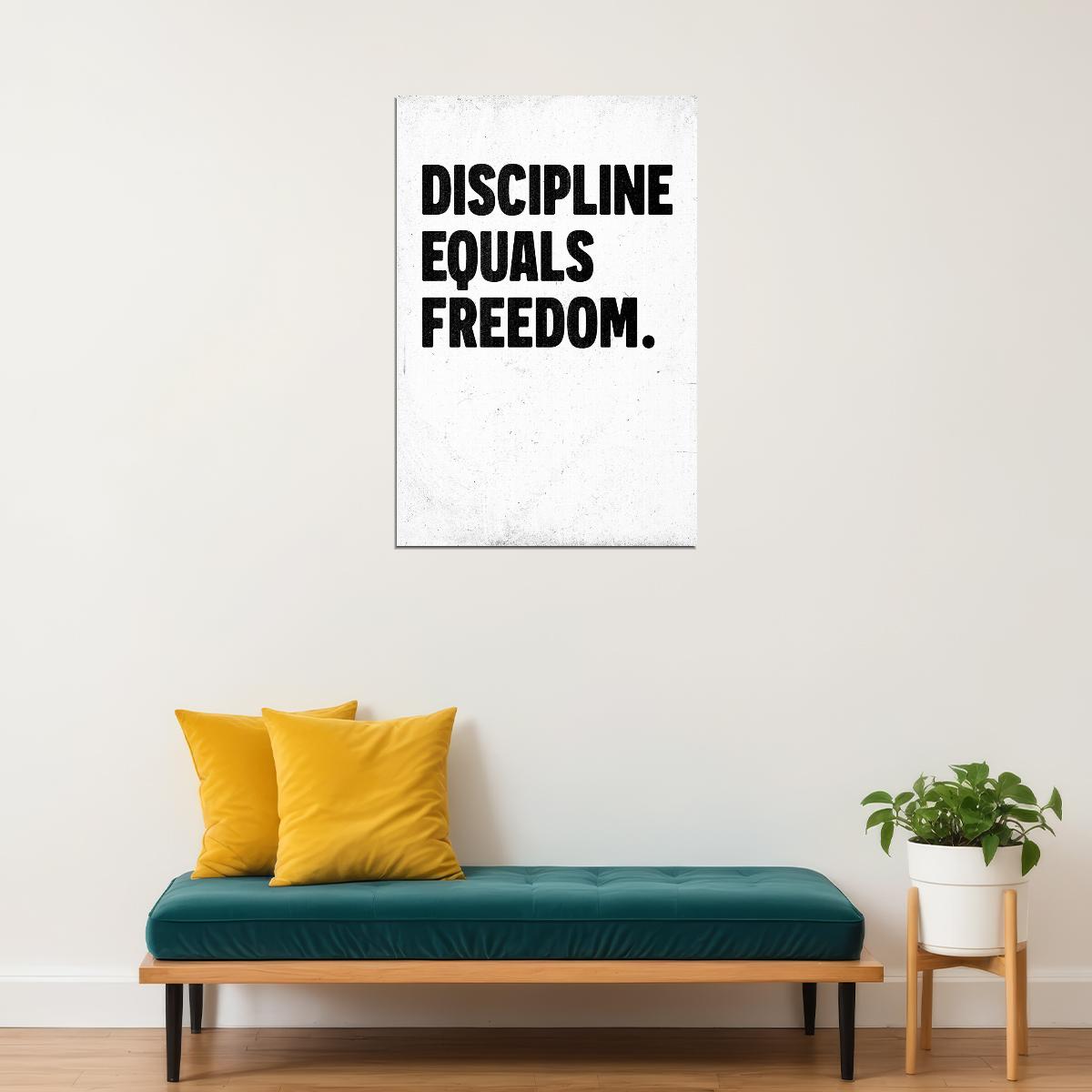 Discipline Equals Freedom Motivational Poster With Saying Black and White Inspirational Print