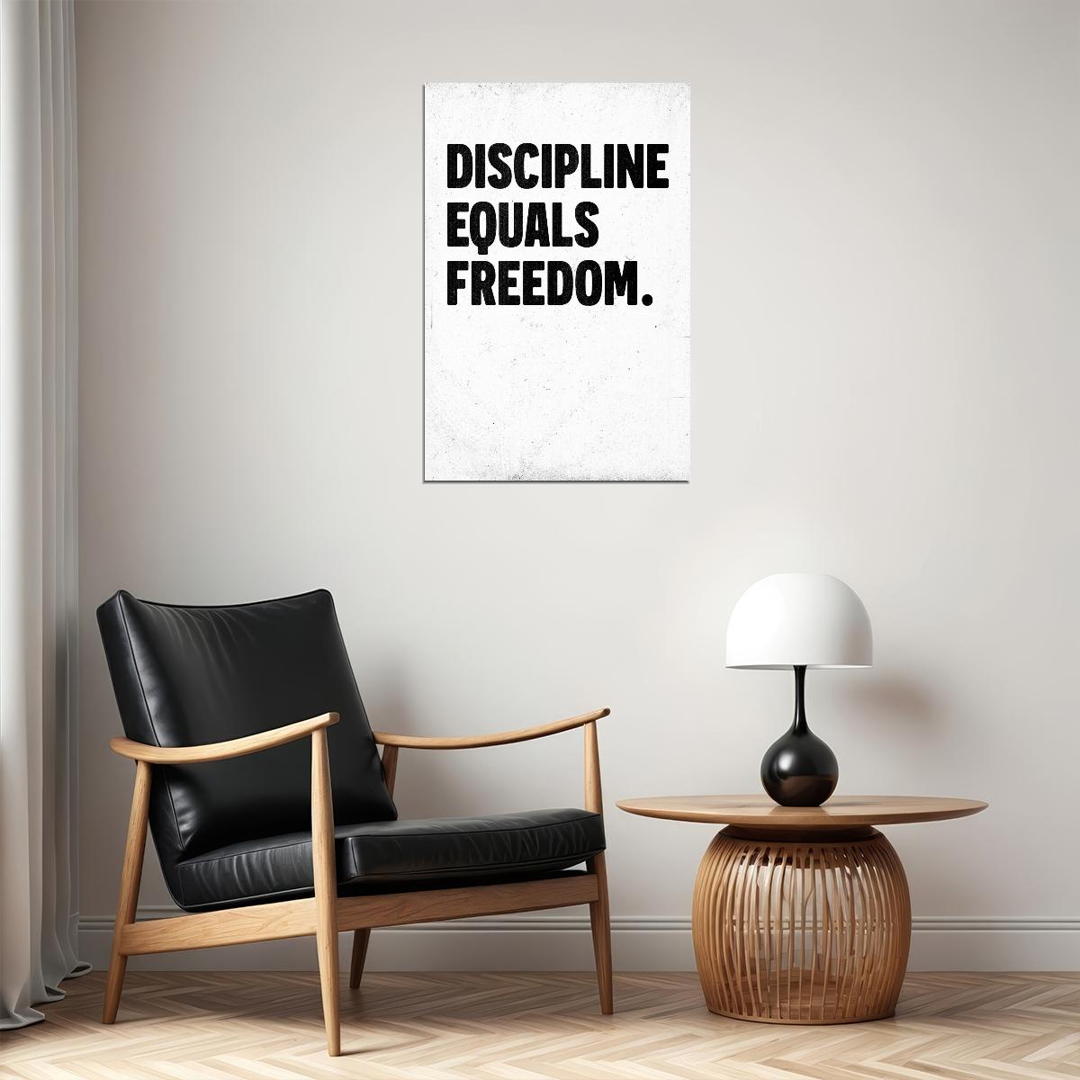 Discipline Equals Freedom Motivational Poster With Saying Black and White Inspirational Print