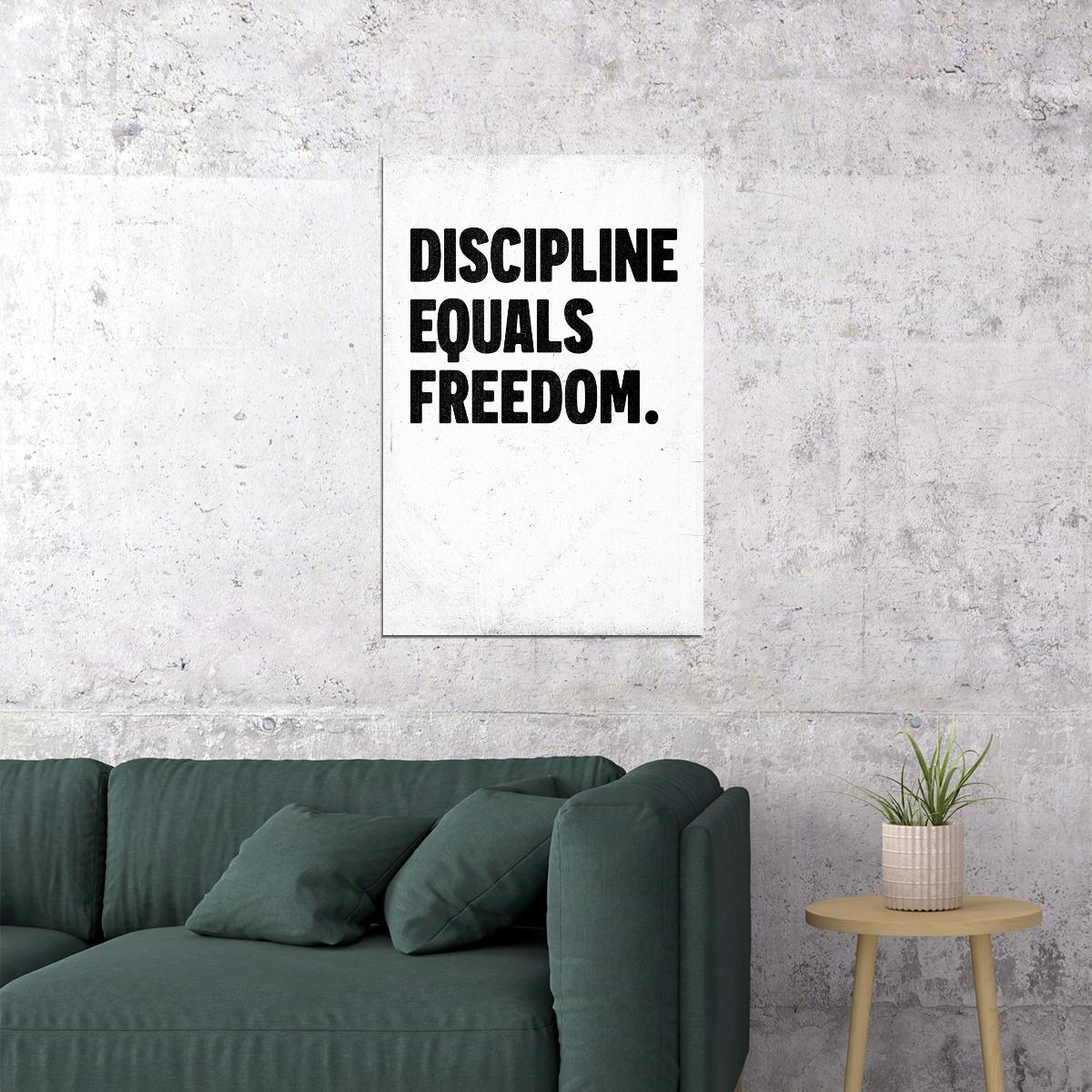 Discipline Equals Freedom Motivational Poster With Saying Black and White Inspirational Print