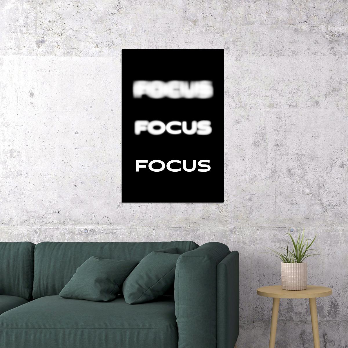 Focus Motivational Poster With Sayings Black And White Office Wall Art