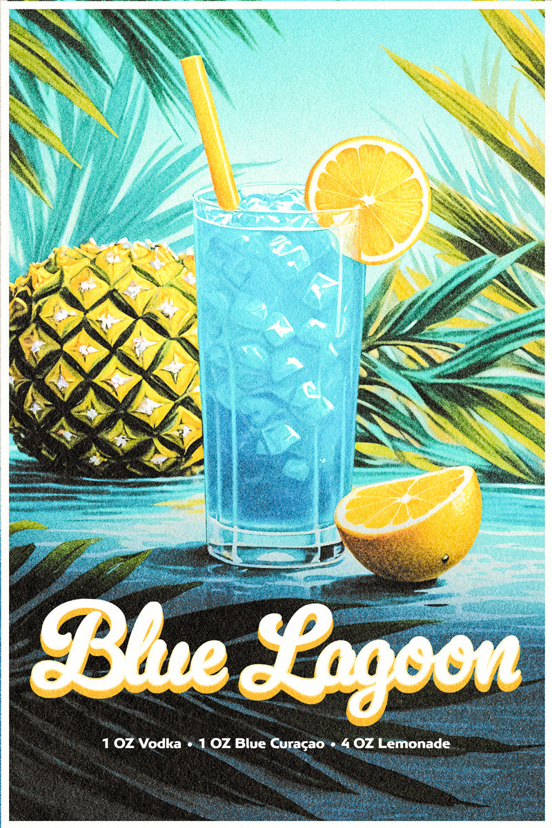 Blue Lagoon Cocktail Vintage Poster Maximalist Kitchen Wall Art Print