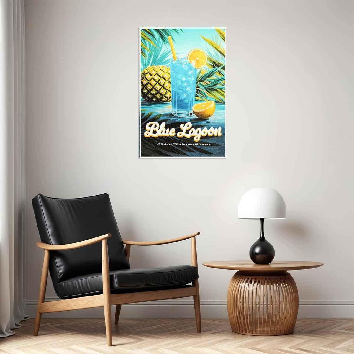 Blue Lagoon Cocktail Vintage Poster Maximalist Kitchen Wall Art Print