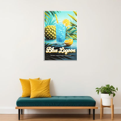 Blue Lagoon Cocktail Vintage Poster Maximalist Kitchen Wall Art Print