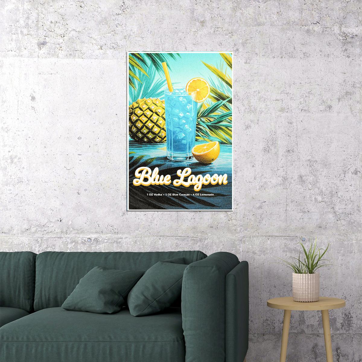 Blue Lagoon Cocktail Vintage Poster Maximalist Kitchen Wall Art Print