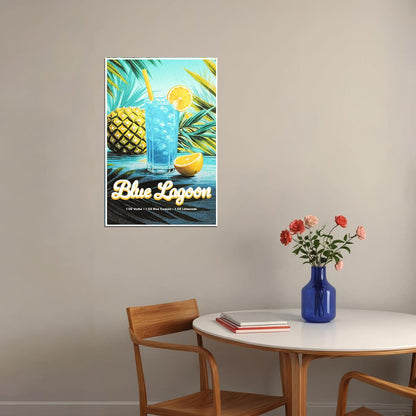 Blue Lagoon Cocktail Vintage Poster Maximalist Kitchen Wall Art Print