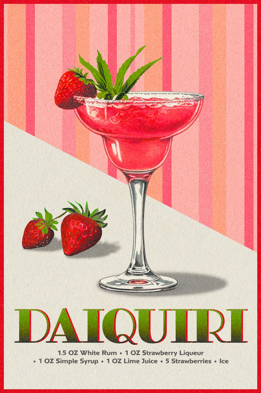 Strawberry Daiquiri Vintage Poster Eclectic Decor For Bar Kitchen Print