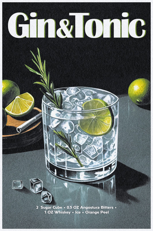 Gin And Tonic Cocktail Vintage Poster Retro Aesthetic Kitchen Wall Art