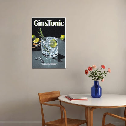 Gin And Tonic Cocktail Vintage Poster Retro Aesthetic Kitchen Wall Art