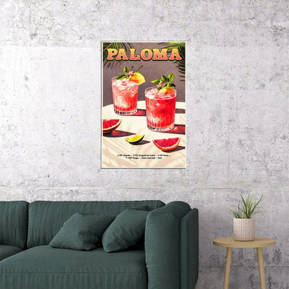 Paloma Cocktail Vintage Poster Retro Dining Room Wall Art Print