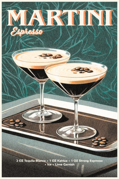 Espresso Martini Cocktail Vintage Poster Retro Aesthetic Coffee Kitchen Wall Art