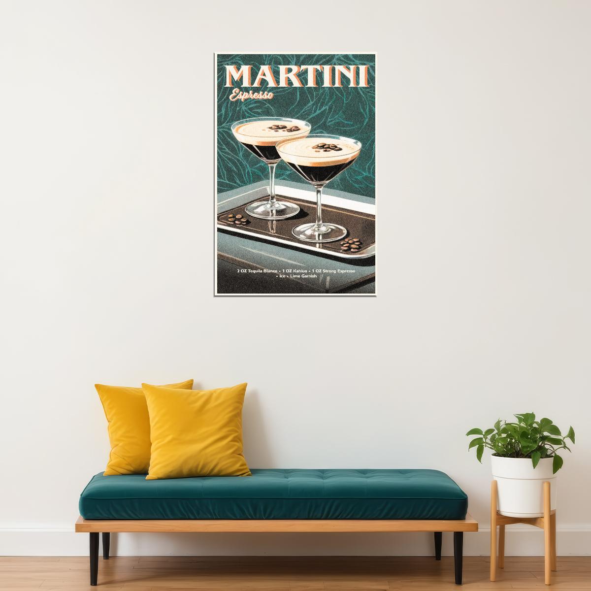 Espresso Martini Cocktail Vintage Poster Retro Aesthetic Coffee Kitchen Wall Art