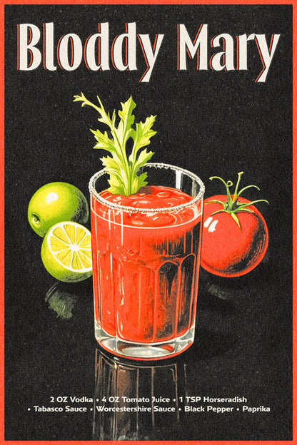 Bloody Mary Cocktail Vintage Poster Maximalist Aesthetic Bar Wall Art