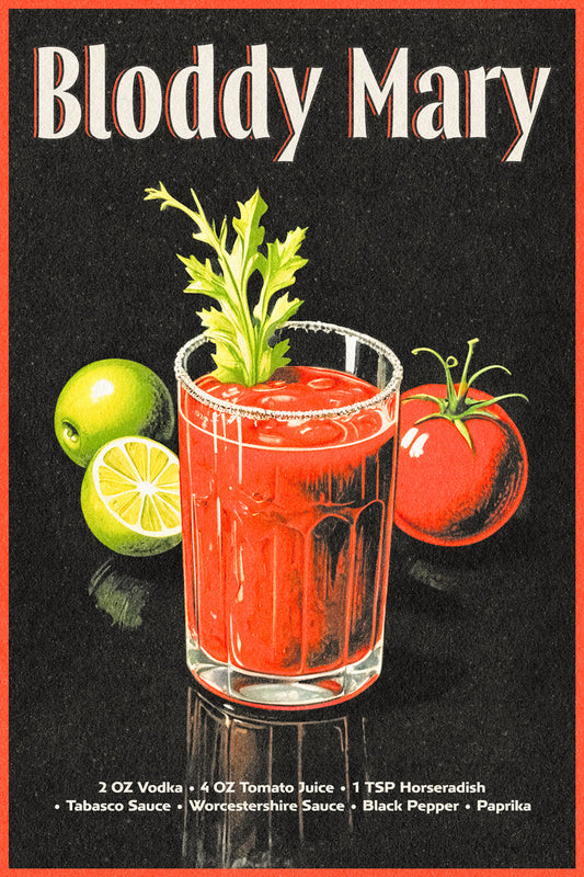 Bloody Mary Cocktail Vintage Poster Maximalist Aesthetic Bar Wall Art