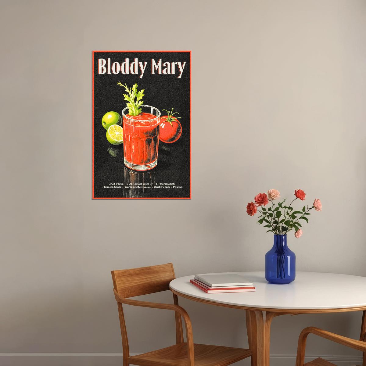 Bloody Mary Cocktail Vintage Poster Maximalist Aesthetic Bar Wall Art