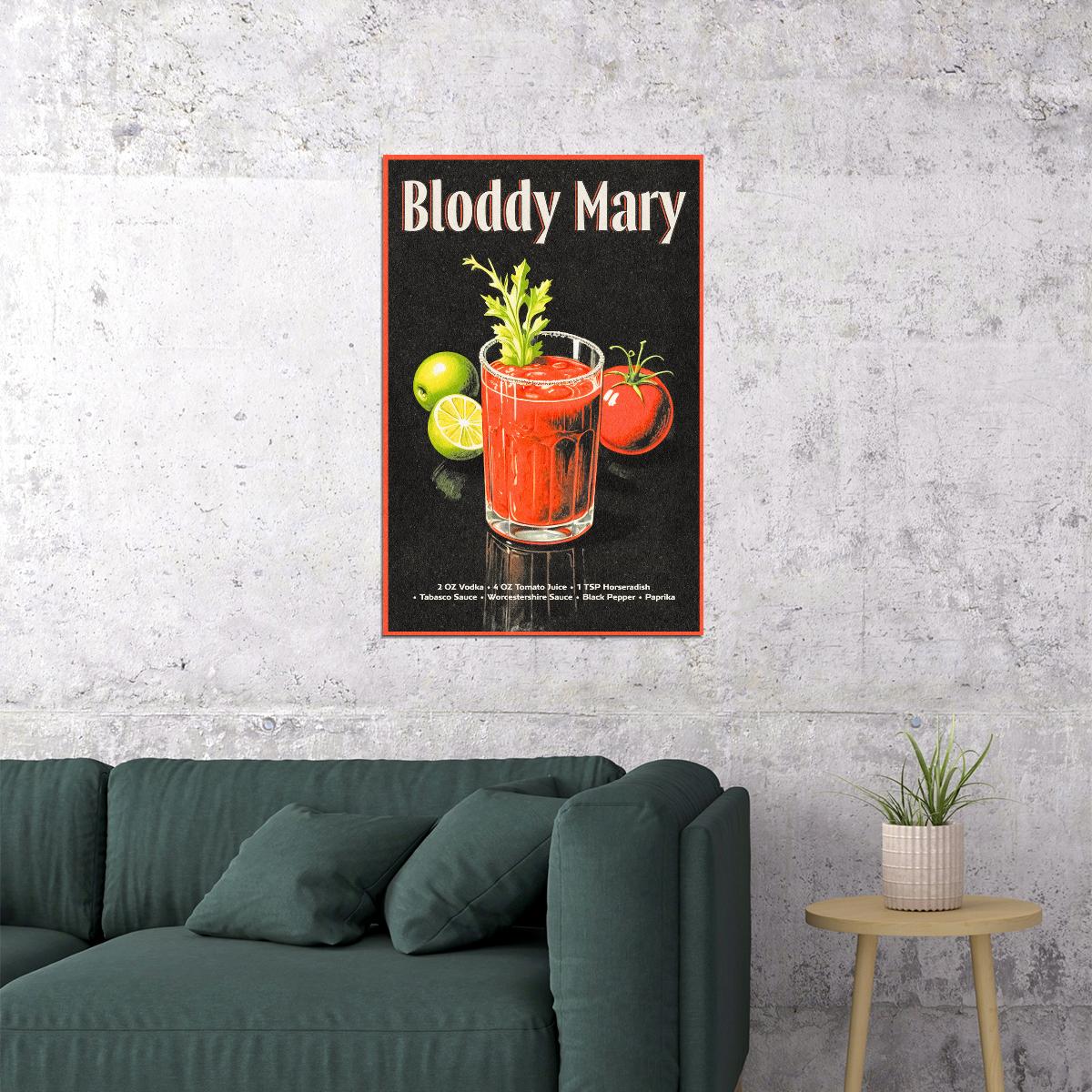 Bloody Mary Cocktail Vintage Poster Maximalist Aesthetic Bar Wall Art