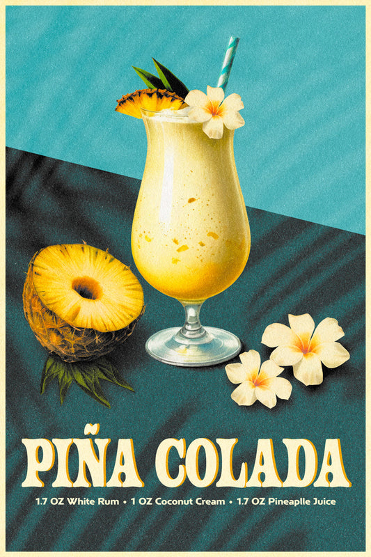 Pina Colada Cocktail Vintage Poster Teal Aesthetic Kitchen Wall Art Turquoise Dining Room Decor