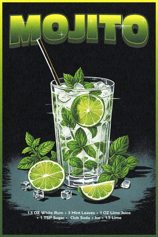 Mojito Cocktail Vintage Poster Retro Aesthetic Kitchen Wall Art Bar Print Dining Room Wall Decor