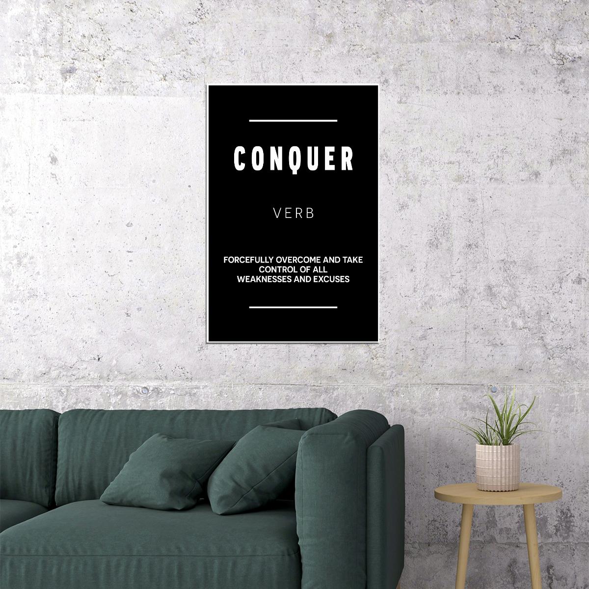 Conquer Motivational Poster With Sayings Black and White Inspirational Home Decor