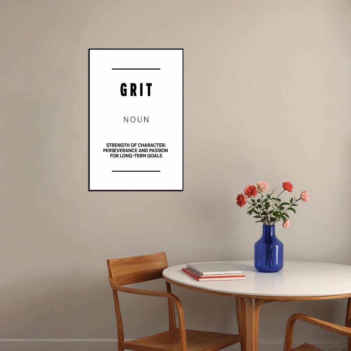 Grit Black and White Motivational Poster With Sayings Office Wall Art