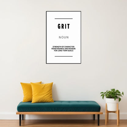 Grit Black and White Motivational Poster With Sayings Office Wall Art